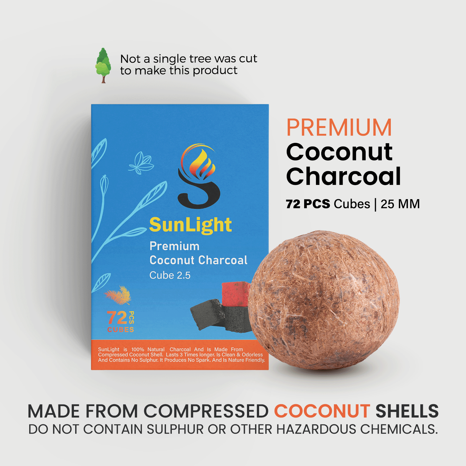 Sunlight Coconut Hookah Charcoal Cubes - 72 Pcs