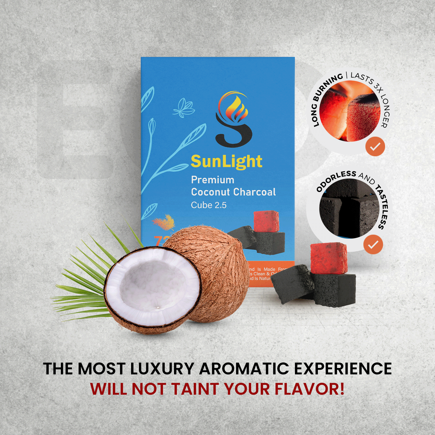 Sunlight Coconut Hookah Charcoal Cubes - 72 Pcs
