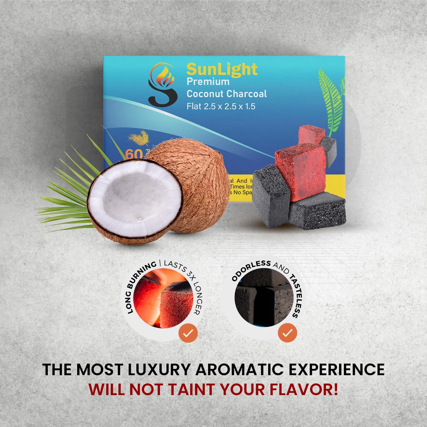 Sunlight Premium Coconut Charcoal Flats- 60 Half Cubes