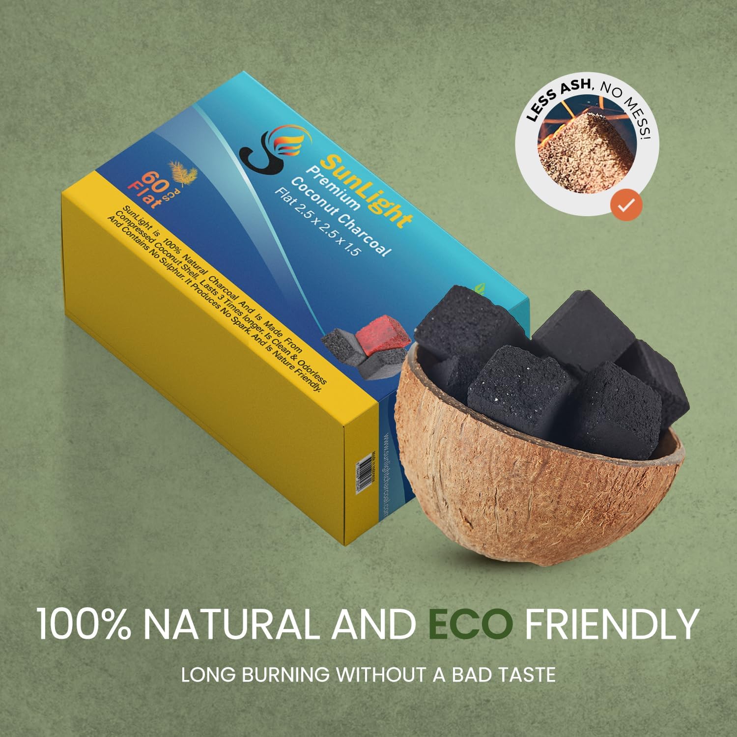 Sunlight Premium Coconut Charcoal Flats- 60 Half Cubes