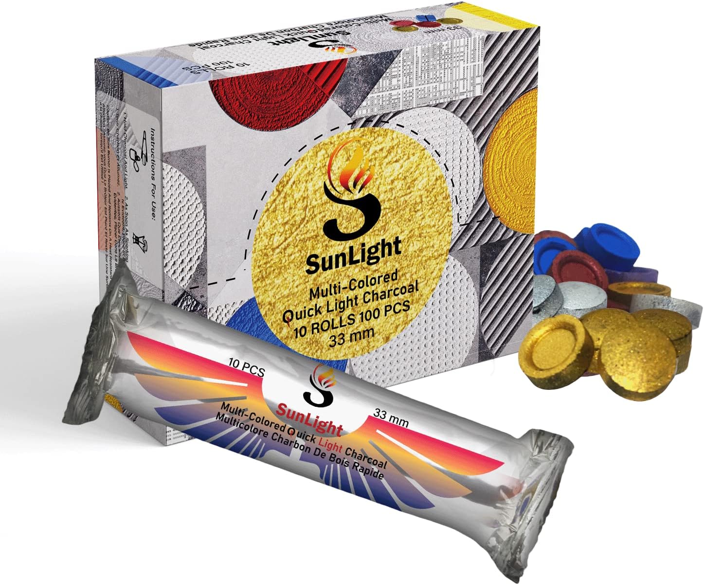 Sunlight Quick-light Color Charcoal 33mm | 100 Charcoal Discs