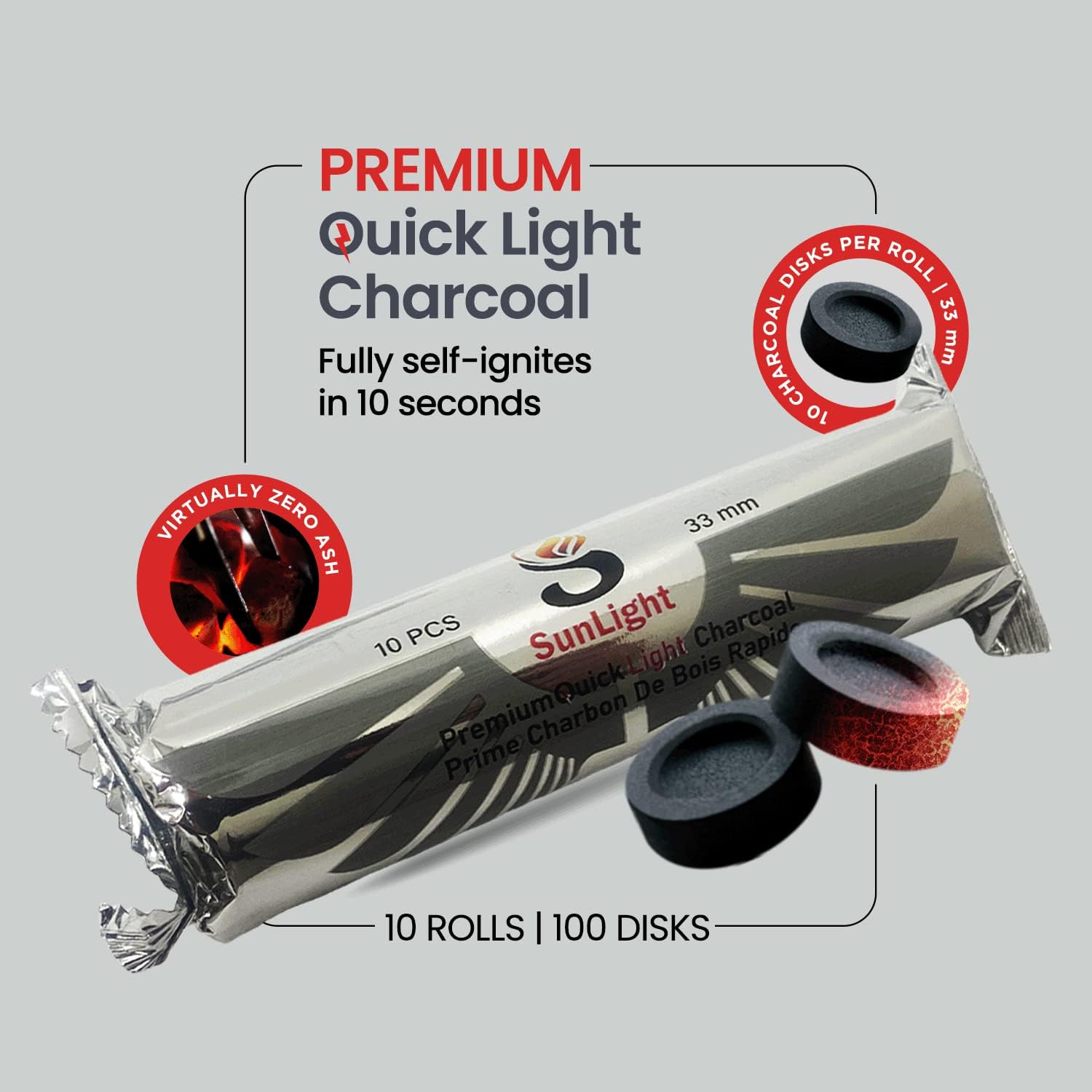 Sunlight Premium Quick-light 33mm | 100 Charcoal Discs