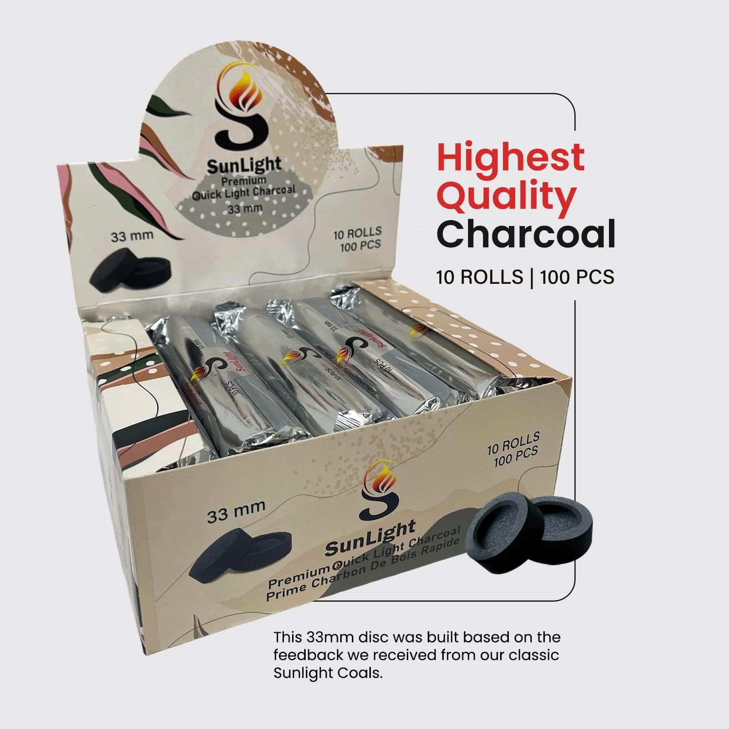 Sunlight Premium Quick-light 33mm | 100 Charcoal Discs