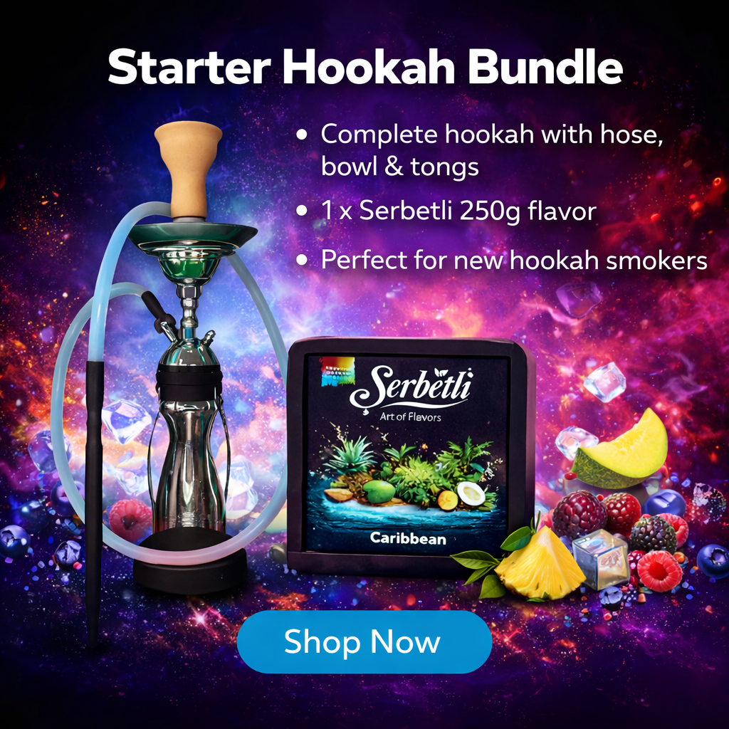 Starter Hookah Bundle Kit with Serbetli Flavor – Complete Hookah Set (Hose, Bowl & Tongs)