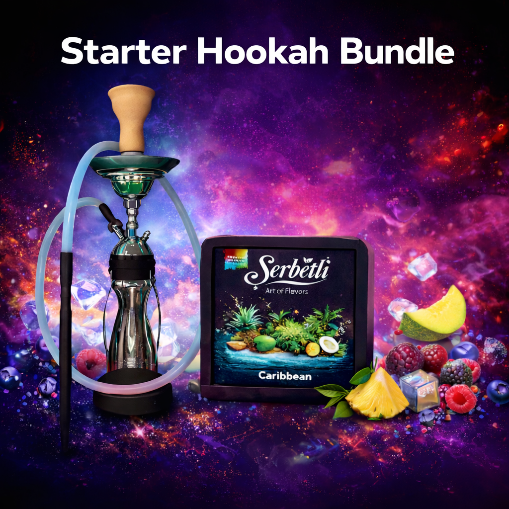 Starter Hookah Bundle Kit with Serbetli Flavor – Complete Hookah Set (Hose, Bowl & Tongs)