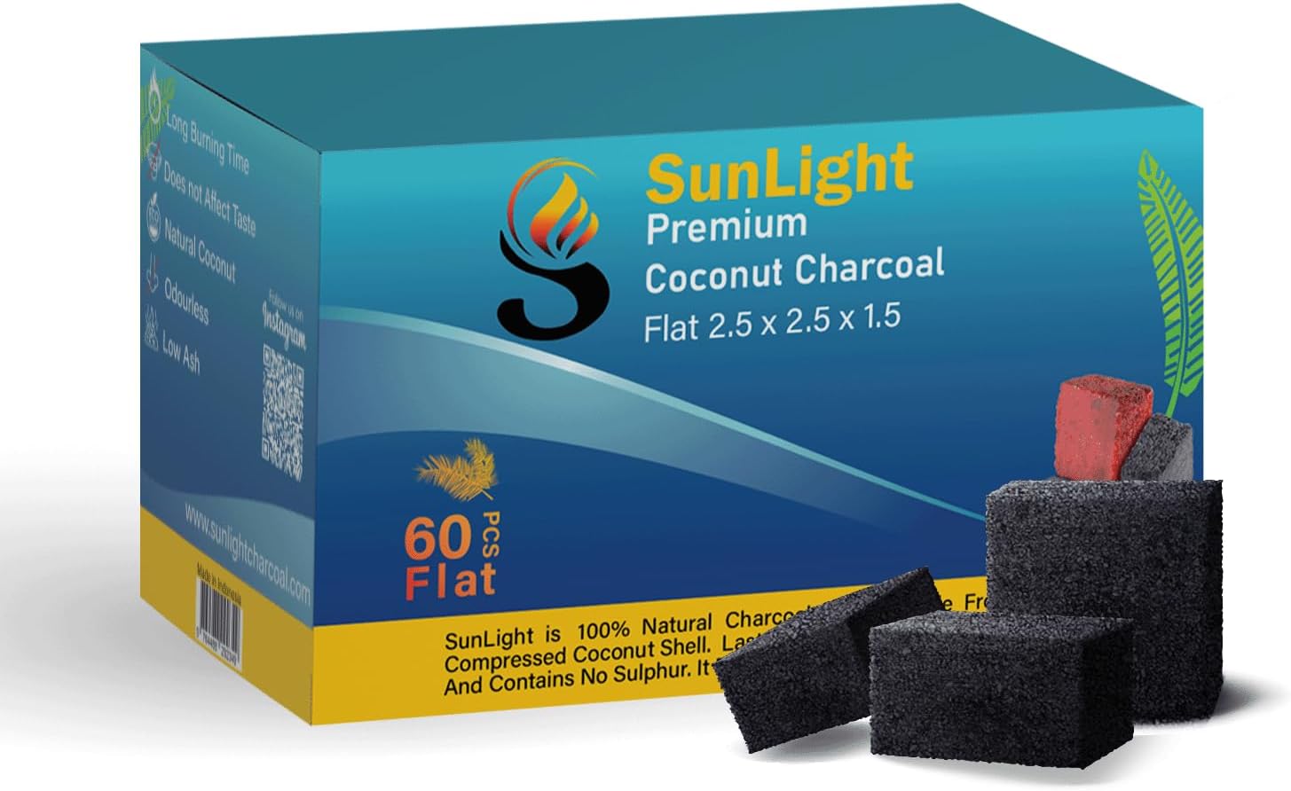 Sunlight Premium Coconut Charcoal Flats- 60 Half Cubes